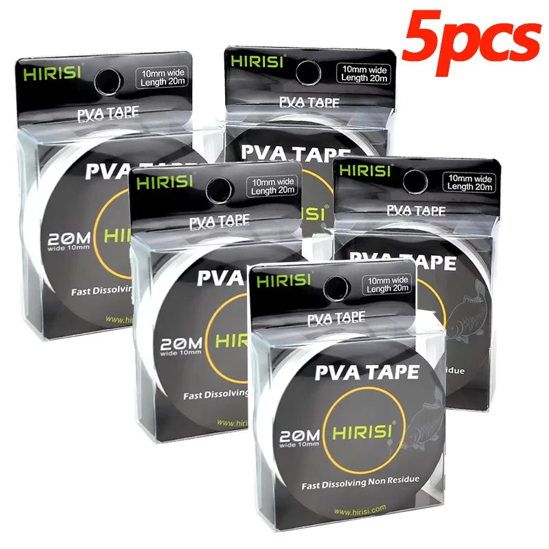 HIRISI 2/5 Pcs 10mm 20M Water Soluble PVA Tape String, Boilie Bait Binding Line, Carp Fishing Outdoor Tackle Accessories Peaceful Pleasures Health and Wellness PVA-20Mx5