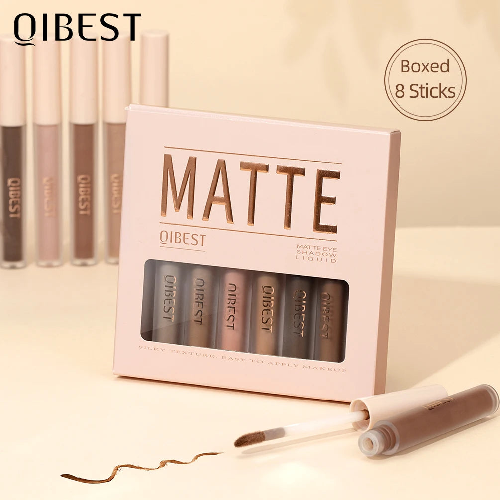 QIBEST 8 Color Matte Liquid Eyeshadow Set Long Lasting Waterproof Eye Shadows Quick-drying Nude White Eyeshadow Makeup Cosmetics Peaceful Pleasures Health and Wellness