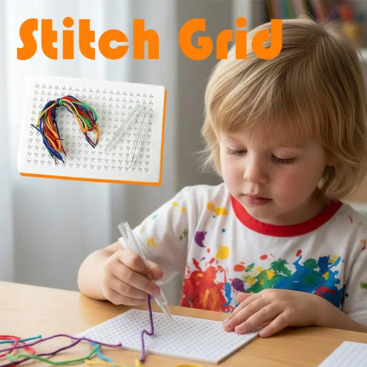 Handmade Kids DIY Threading Board Toy Colorful Grid Puzzle Rope Peaceful Pleasures Health and Wellness