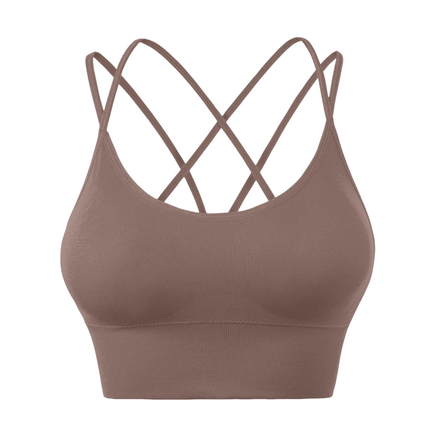 Wirefree Sports Bra Women's Sexy Back Shockproof Fitness Crisscross Brassiere Training Sports Running Yoga Tank Tops Sportswear Peaceful Pleasures Health and Wellness Light Brown 38