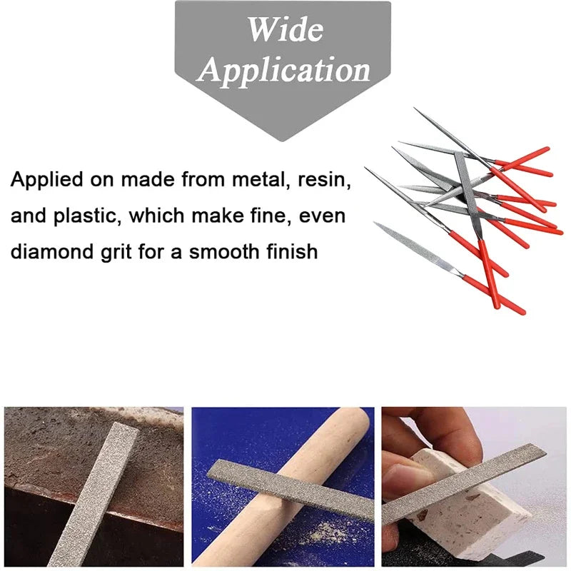 10Pcs Diamond Needle File Set Mini Needle File Kit For Stone Glass Metal Carving Craft Hand Tools Needle File Set 3x140mm Peaceful Pleasures Health and Wellness