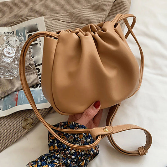Soft PU Leather Shoulder Bags Versatile Pleated Crossbody Bags with Adjustable Strap for Women Travel Party Work Peaceful Pleasures Health and Wellness Khaki