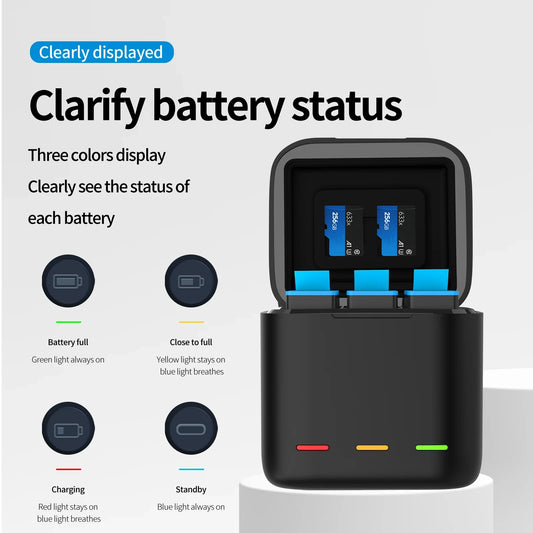 TELESIN Endurence Battery Charger Portable Fast Charging Storage for GoPro Hero 12 11 10 9 Black Action Camera Accessories Peaceful Pleasures Health and Wellness