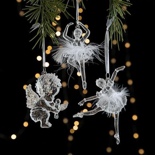 Acrylic Christmas Crystal Pendant – Angel & Snowflake Ornament Christmas Tree Ornament Oasis Select