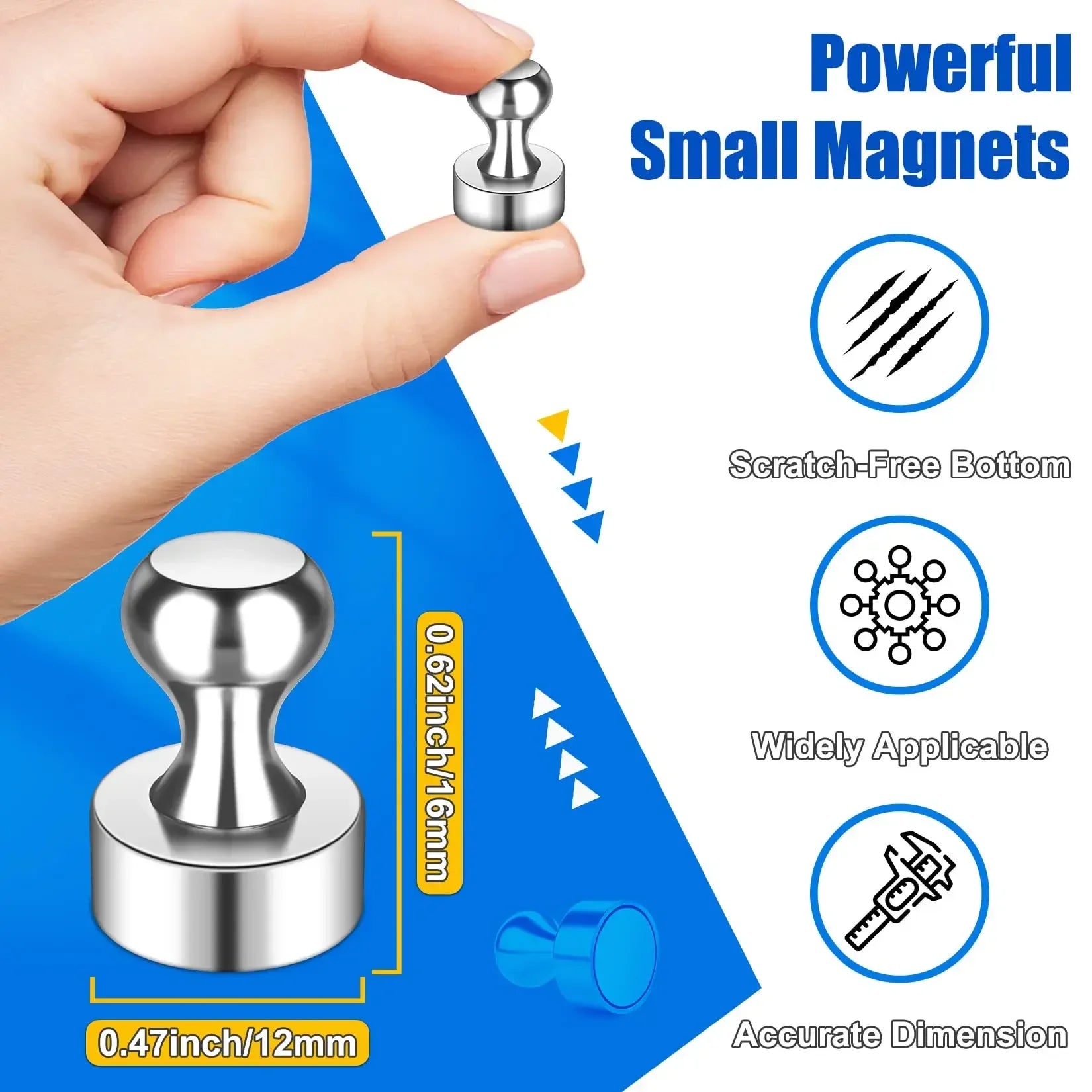 10-Pack N35 Neodymium Magnetic Pushpins for Fridge & Whiteboard Magnetic Pushpins Peaceful Pleasures Health and Wellness Sliver 12PCS