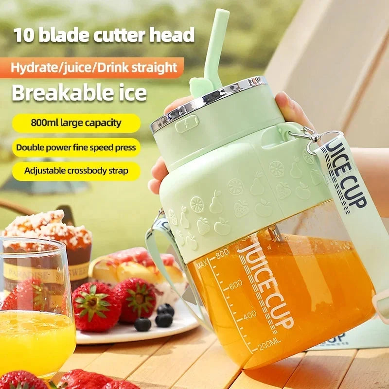 Wireless Portable Juicing Bucket Electric 800ml Sports Cup Fresh Fruit Juicer With Large Capacity and 10 Stainless Steel Blades Peaceful Pleasures Health and Wellness