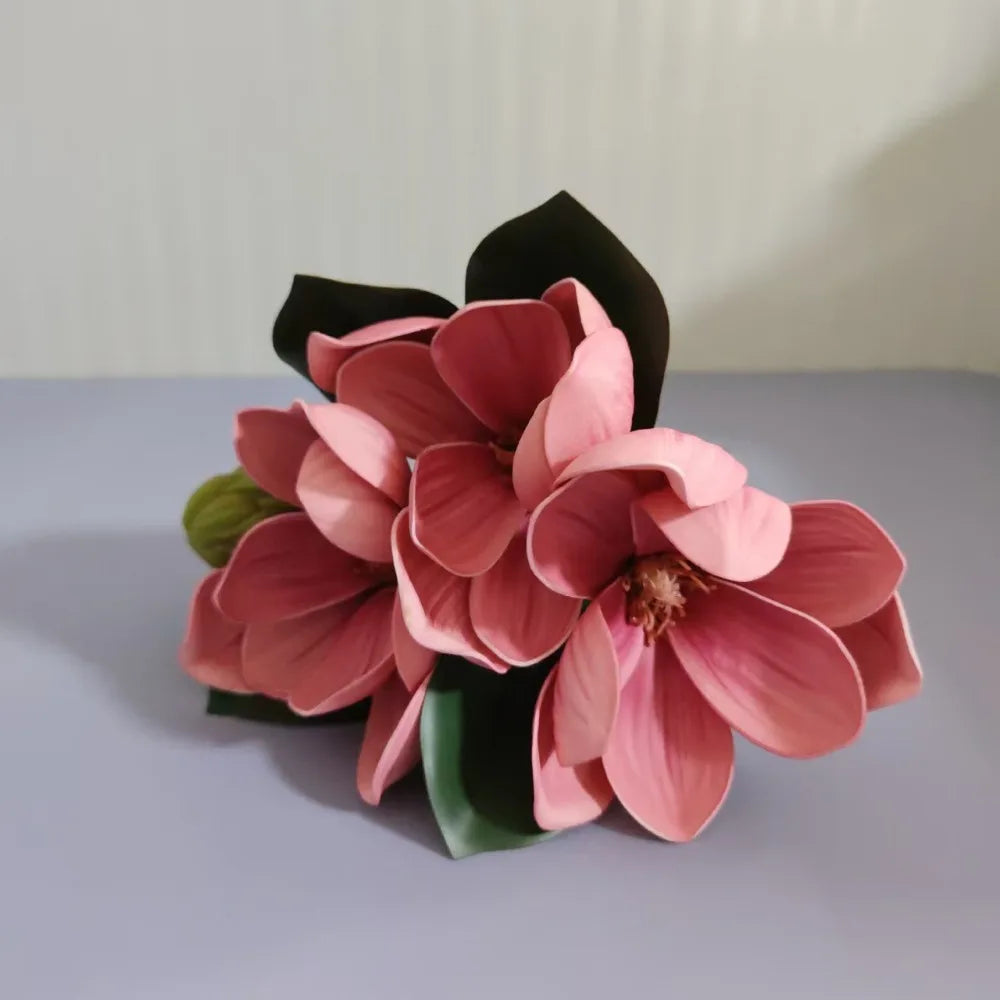 Lifelike EVA Artificial Magnolia Flowers 4 Heads | Real Touch