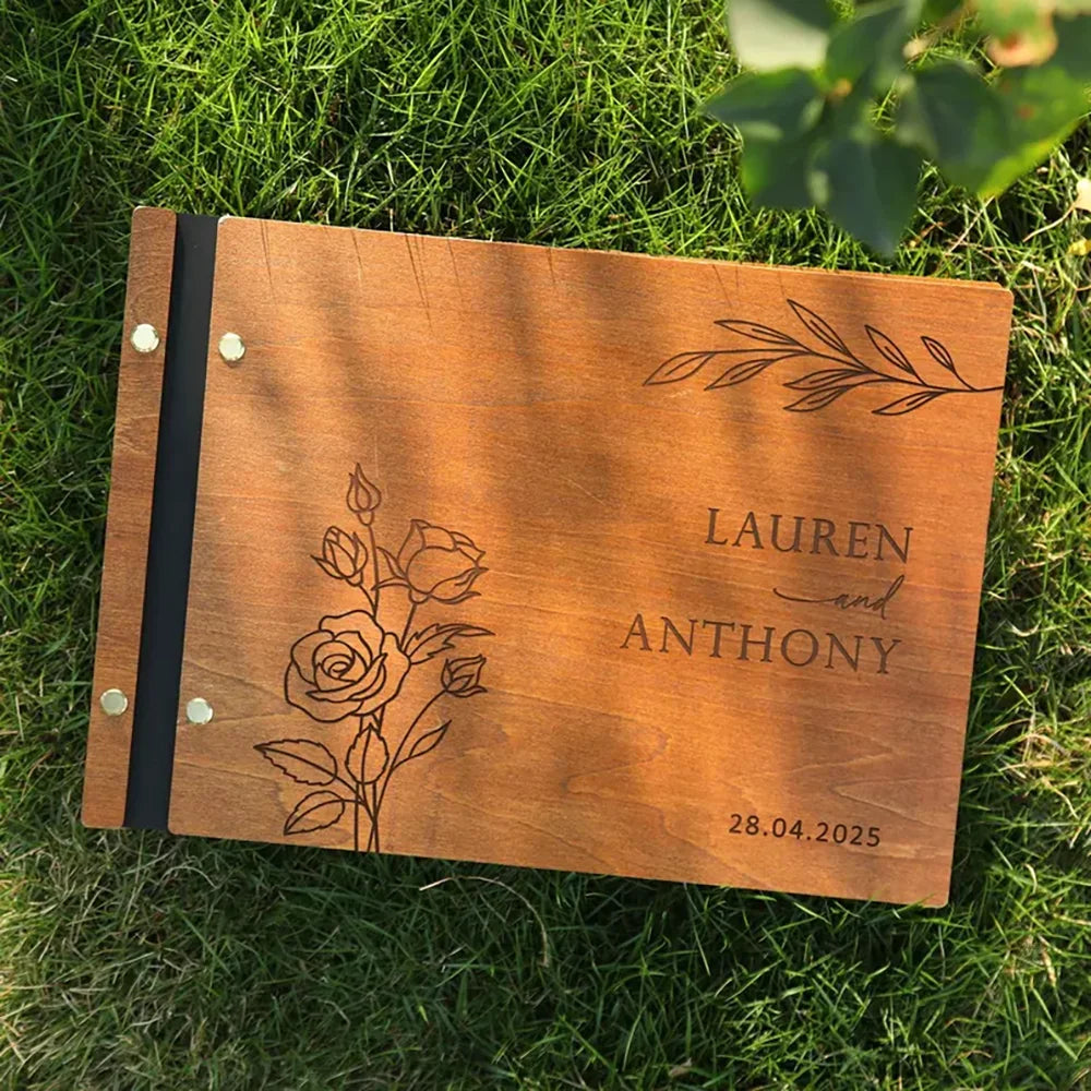 Personalized Wooden Wedding Guest Book | Engraved Keepsake