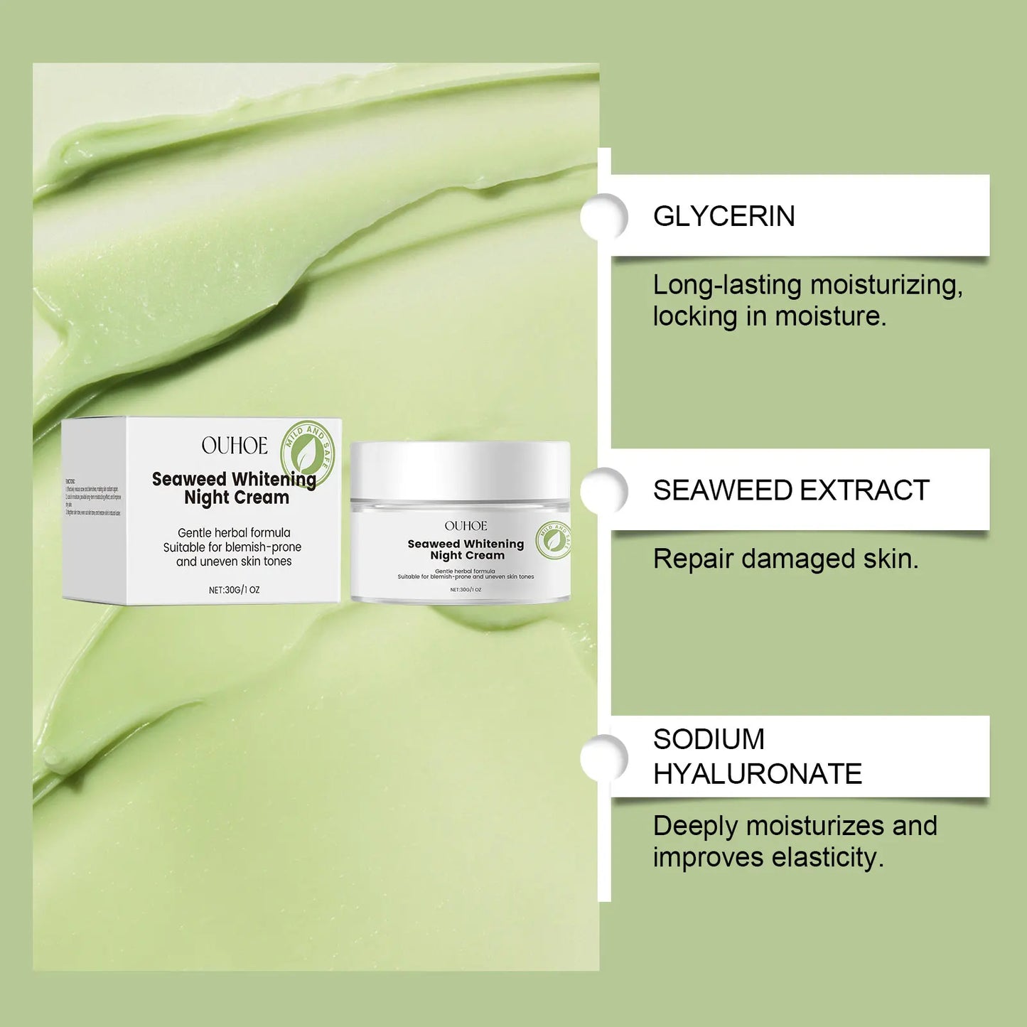 Ouhoe Seaweed Night Cream – Brightening & Moisturizing 30g