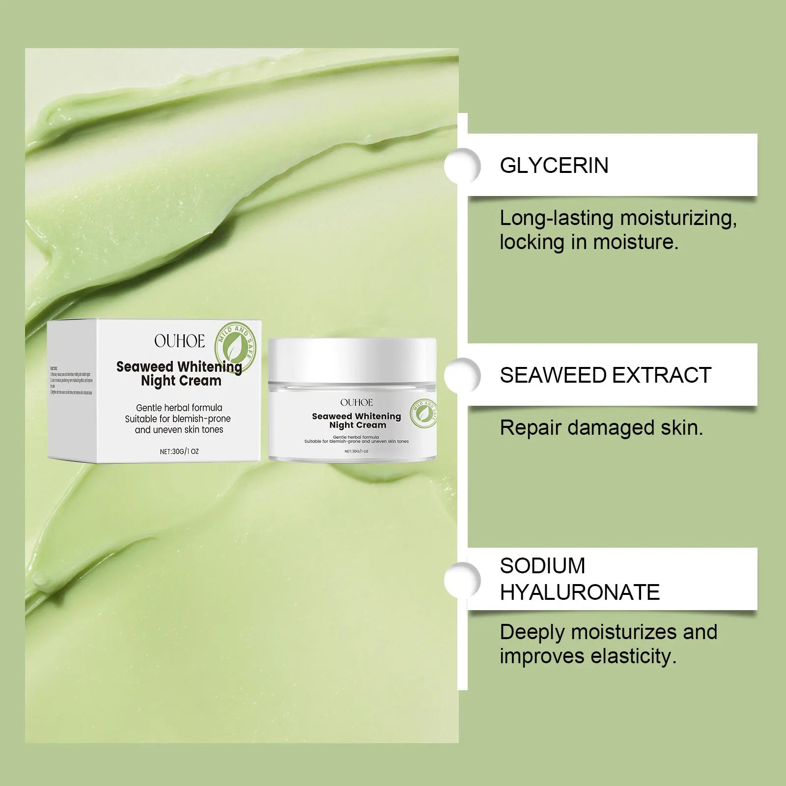 Seaweed Night Cream – Brightening, Hydrating & Repairing 30g Night Face Cream Oasis Select