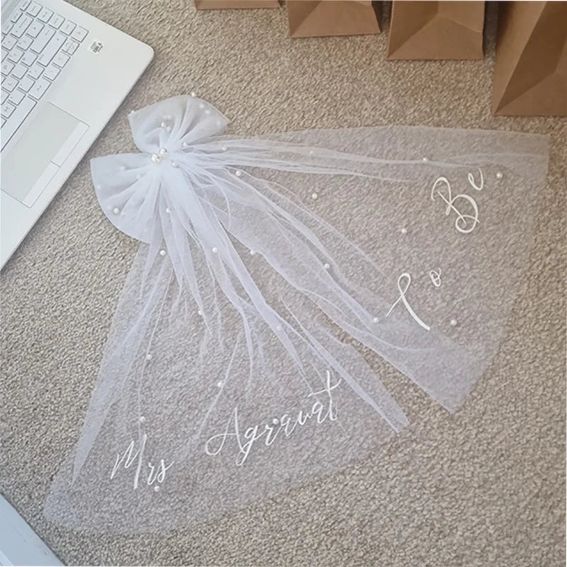 Personalised Pearl Bow Bridal Veil – Bachelorette & Hen Party Gift