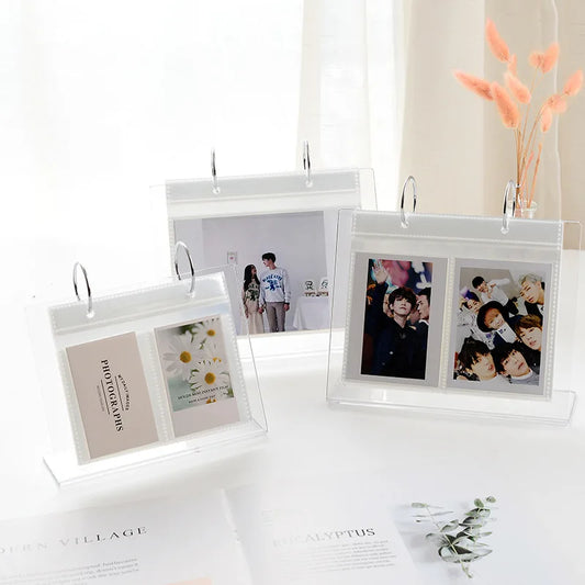 Tabletop Photo Frame Photo Album 68 Pockets Desk Calendar Album Mini Poster Frame Acrylic Display Sign Holder Photocard Holder Peaceful Pleasures Health and Wellness