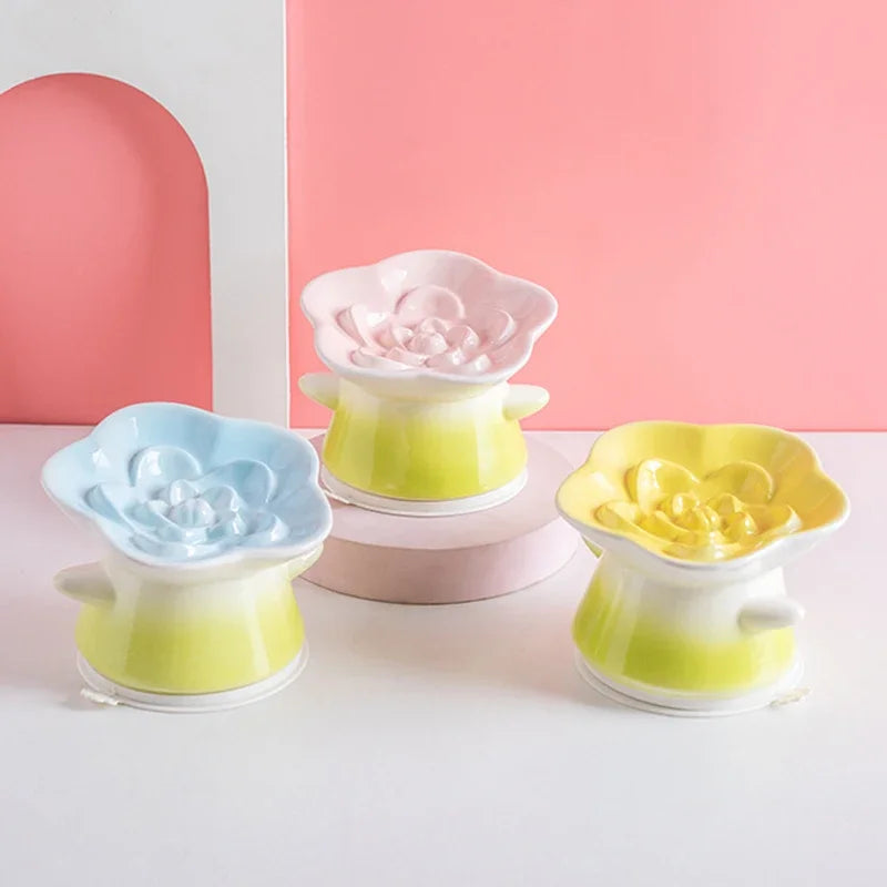 Elevated Ceramic Cat Bowl | Flower Shape Anti-Slip Tilted Feeder