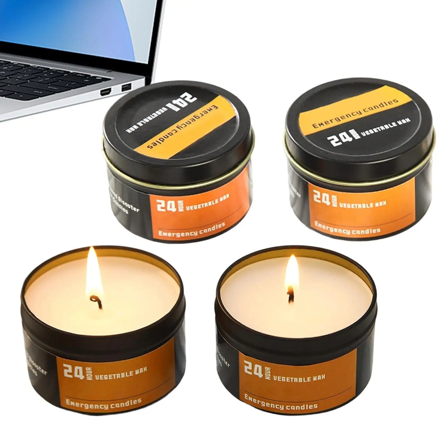 4-Pack Emergency Candles – 24Hr Windproof Survival Tin Candles