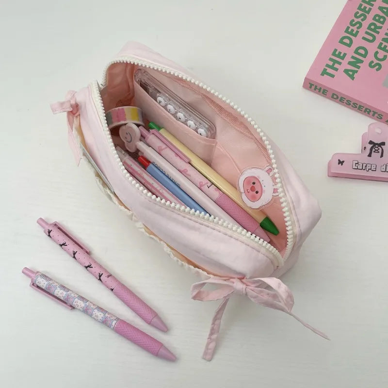 Small Fresh Cloud Toast Bow High Beauty Student Pen Case Multi Functional Large Capacity Storage Bag Peaceful Pleasures Health and Wellness