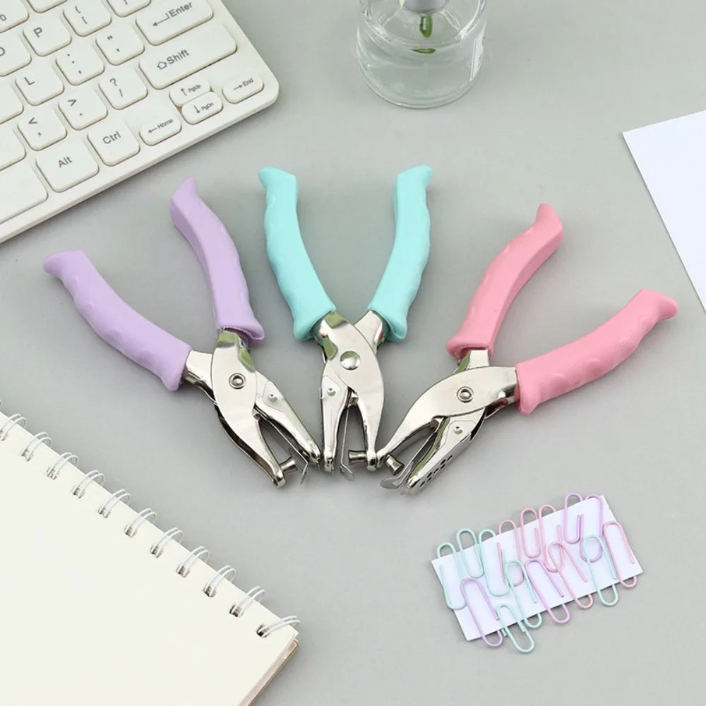 Single Hole Mini Paper Punch Macaron Color Non-slip Handle DIY Paper Puncher Fashion Rubber Handle Single Hole Punch Stationery Peaceful Pleasures Health and Wellness