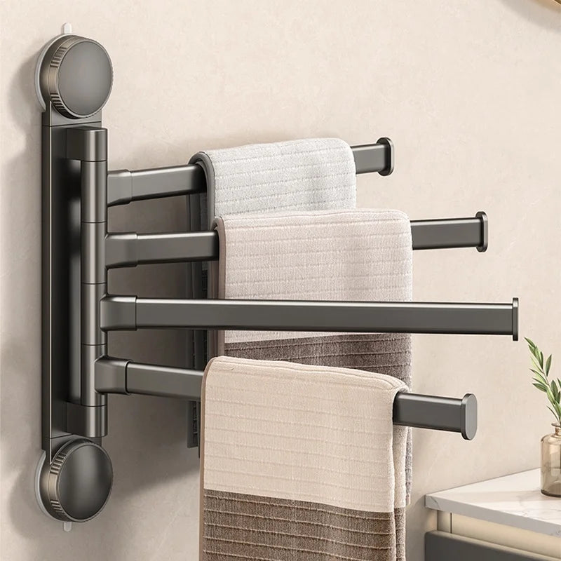 Drill-Free Suction Cup Rotating Towel Rack | Multi-Bar Folding