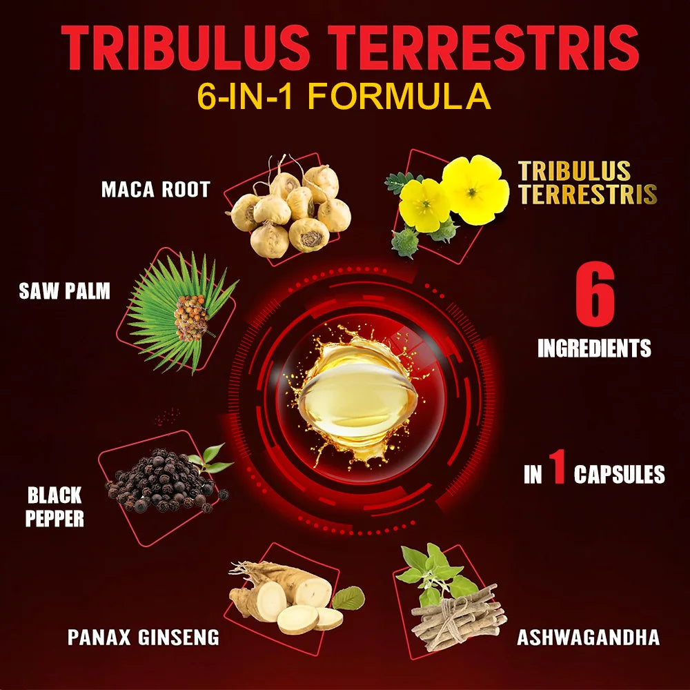 Tribulus Terrestris Extract Capsules - with Maca,Ashwagandha - Energy, Endurance & Natural Energy,Non-GMO Peaceful Pleasures Health and Wellness