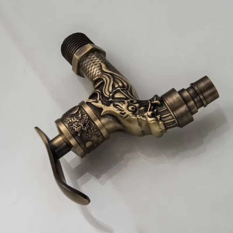 Antique Bronze Zinc Alloy Faucet Carved Wall Mount Tap Outdoor Garden