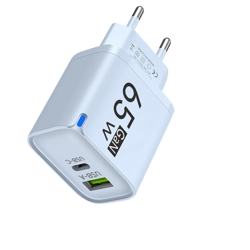 65W GaN 3-Port USB-C Fast Charger PD QC 3.0 | EU US UK
