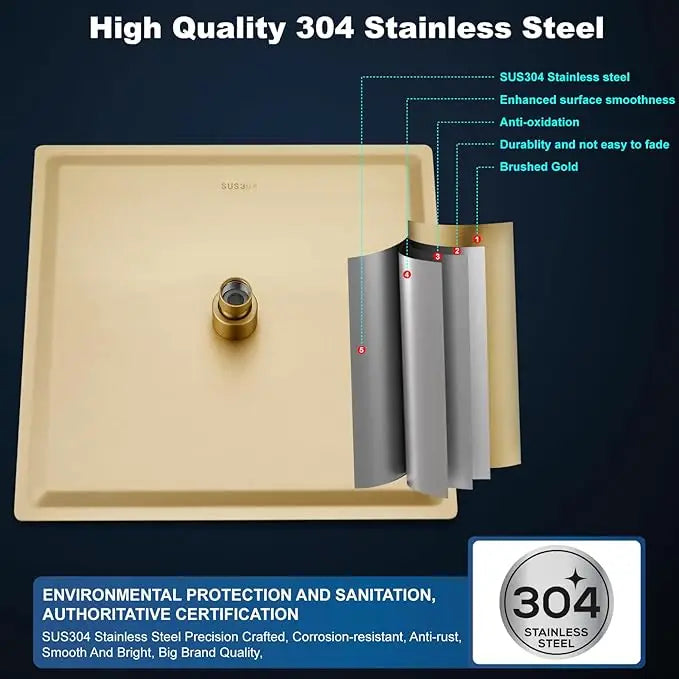 Square Rainfall Shower Head 8/10/12" – Stainless Steel High Pressure