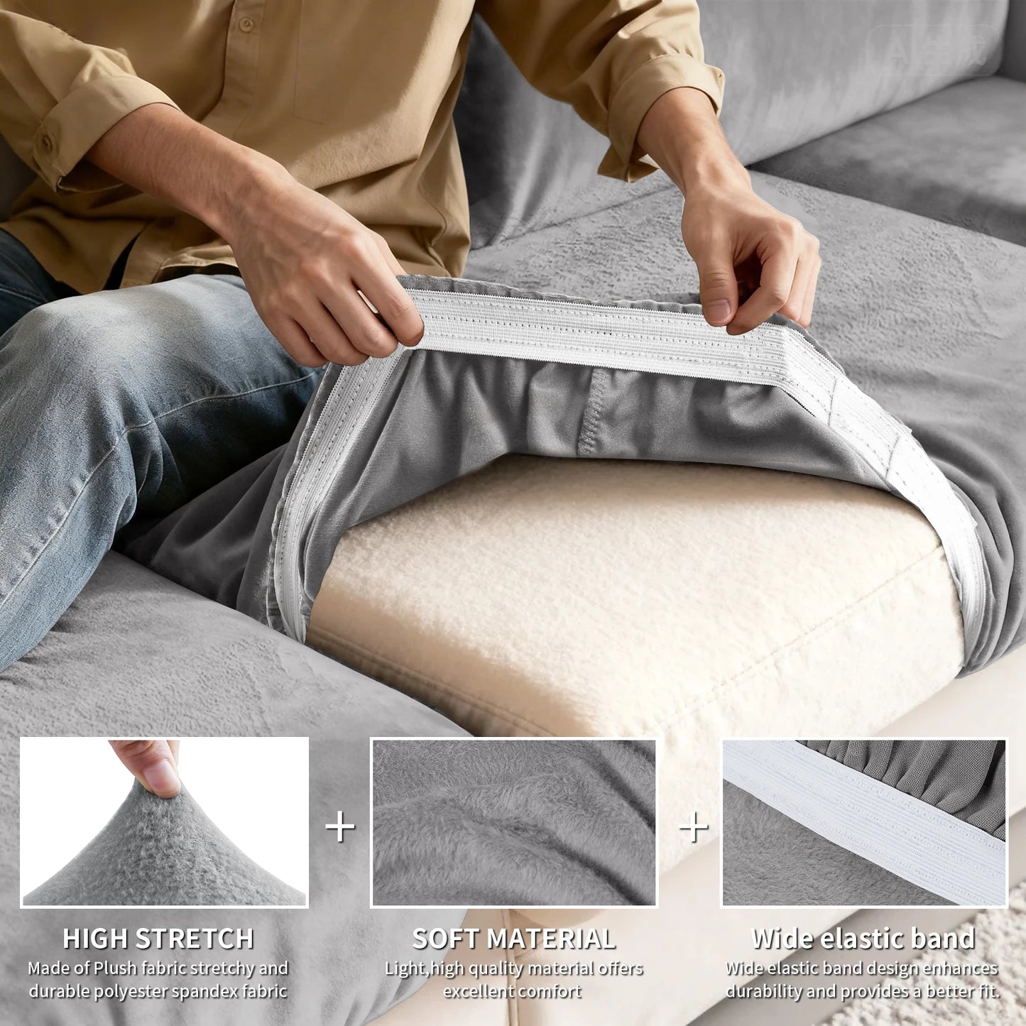 Luxury Soft Velvet Sofa Seat Cover Solid Elastic Sofa Cushion Covers Separate Furniture Protector Sofa Cover Living Room Pets Peaceful Pleasures Health and Wellness