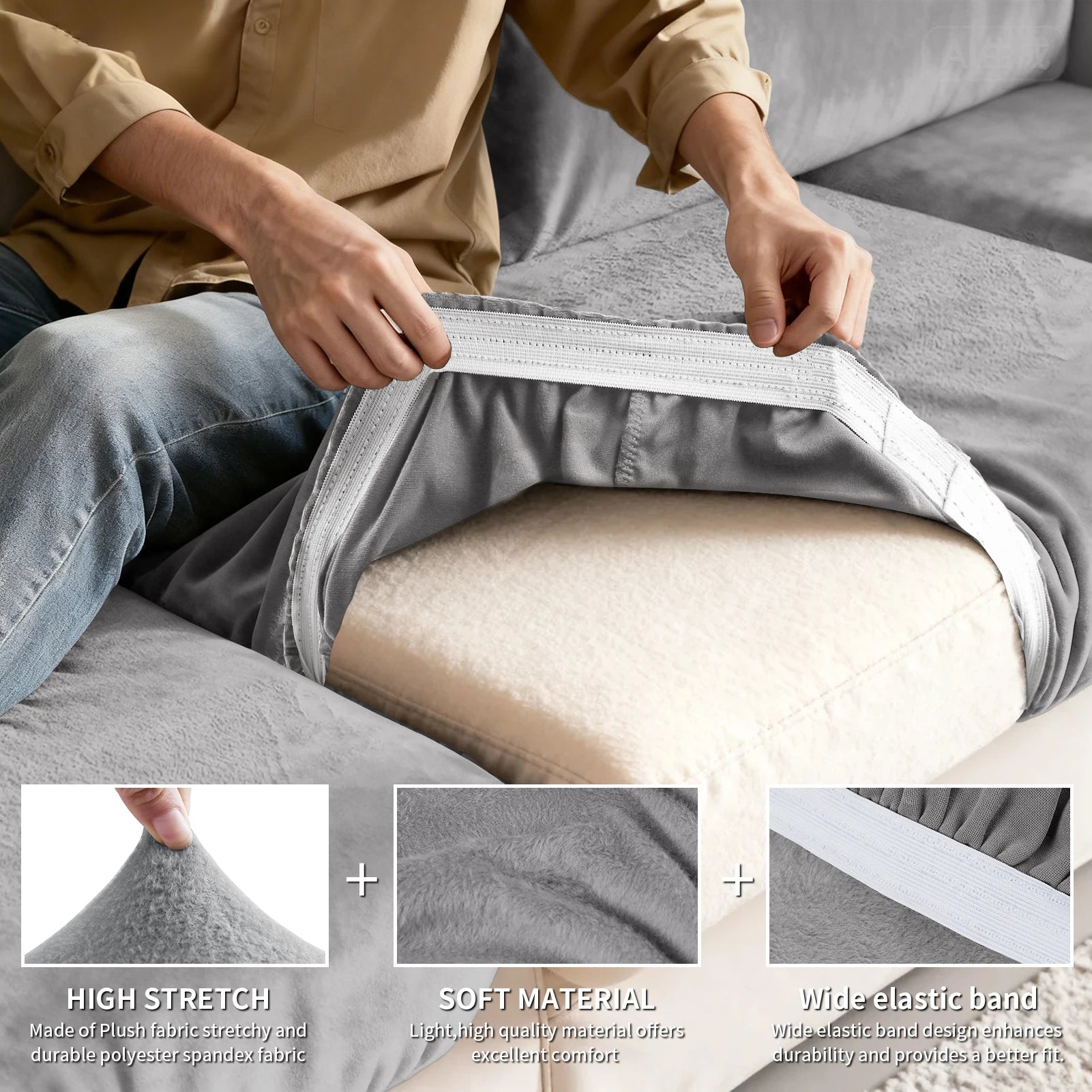 Luxury Soft Velvet Sofa Seat Cover Solid Elastic Sofa Cushion Covers Separate Furniture Protector Sofa Cover Living Room Pets Peaceful Pleasures Health and Wellness