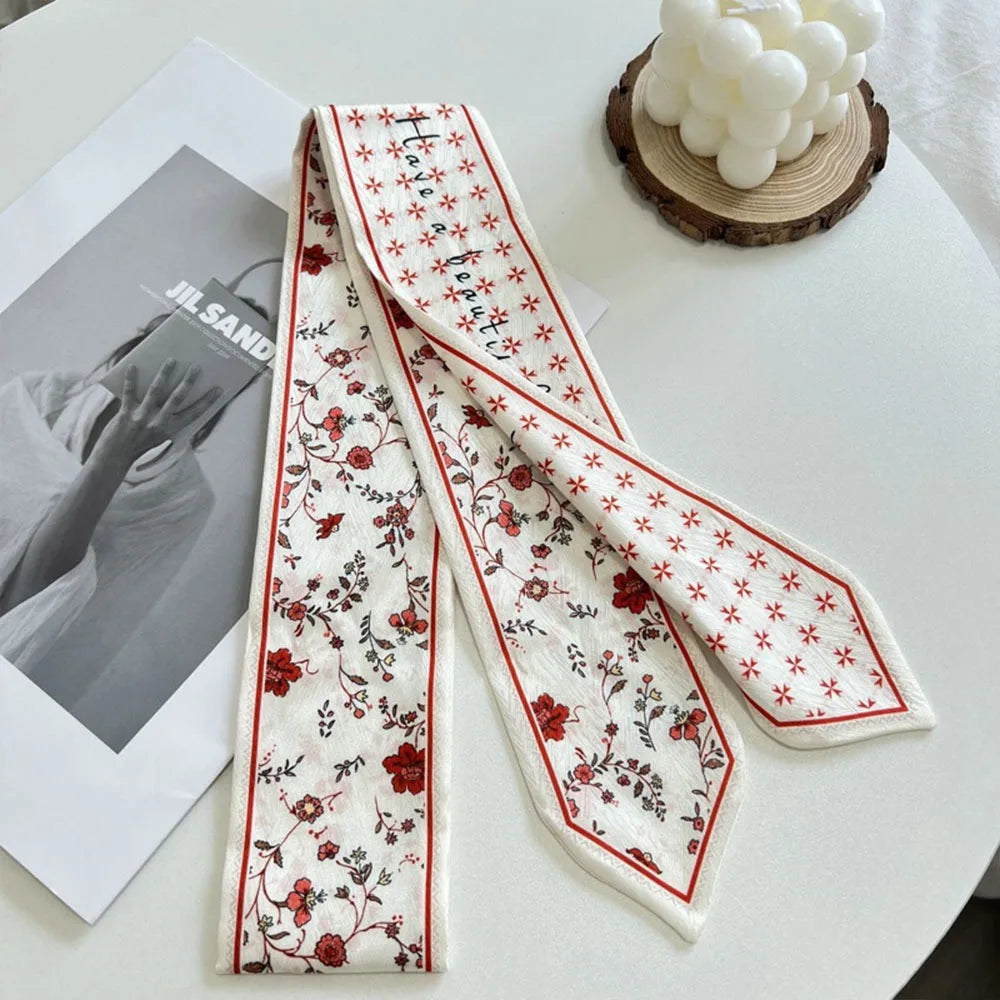 Floral Satin Ribbon Scarf – Long Thin Hair & Bag Accessory