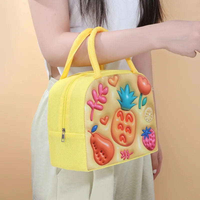 [Cute Cartoon Lunch Bag] 1pc Cute Cartoon Thermal Lunch Bag - Non-Woven Rectangle Bento Box Tote with Thick Aluminum Foil Peaceful Pleasures Health and Wellness