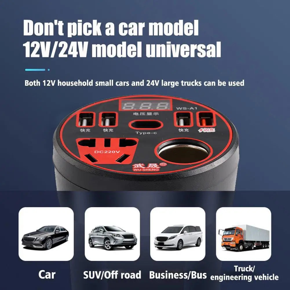 200W Car Power Inverter 12V/24V to 220V | LED Display & USB