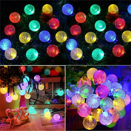 Solar String Lights Outdoor 60 LED Crystal Globe 8 Modes Solar String Lights Peaceful Pleasures Health and Wellness
