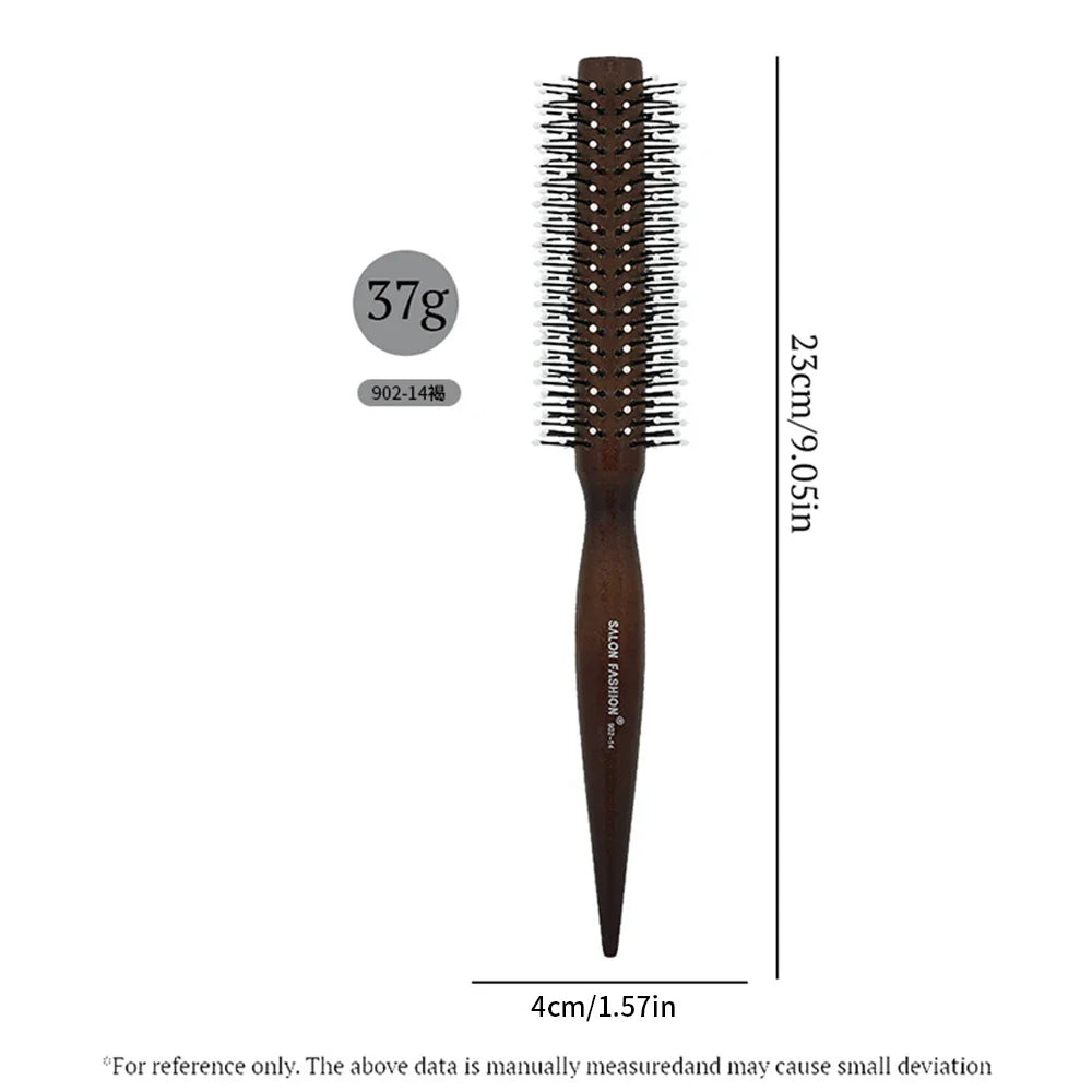 Natural Wood Round Barrel Hair Comb – Anti-Static Brush