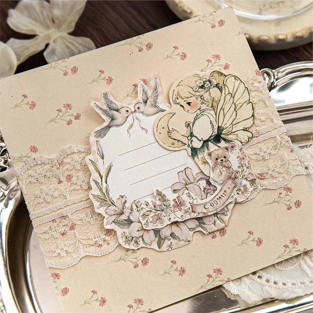 White Kraft Paper Stamping Non Stick Memo Pad Tea Party Series Retro