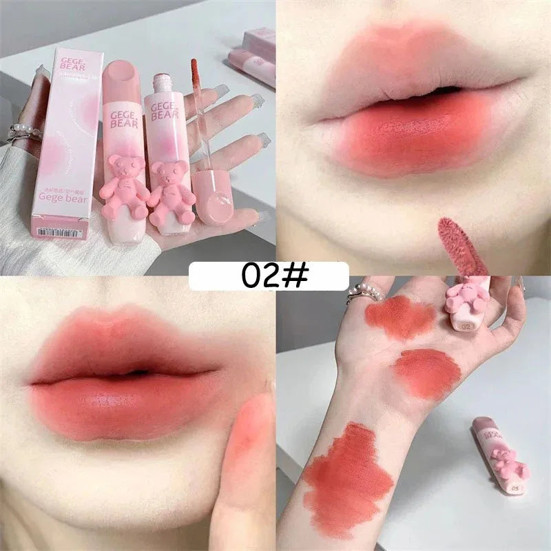 Cute Bear Matte Velvet Liquid Lip Gloss – Waterproof & Long-Lasting