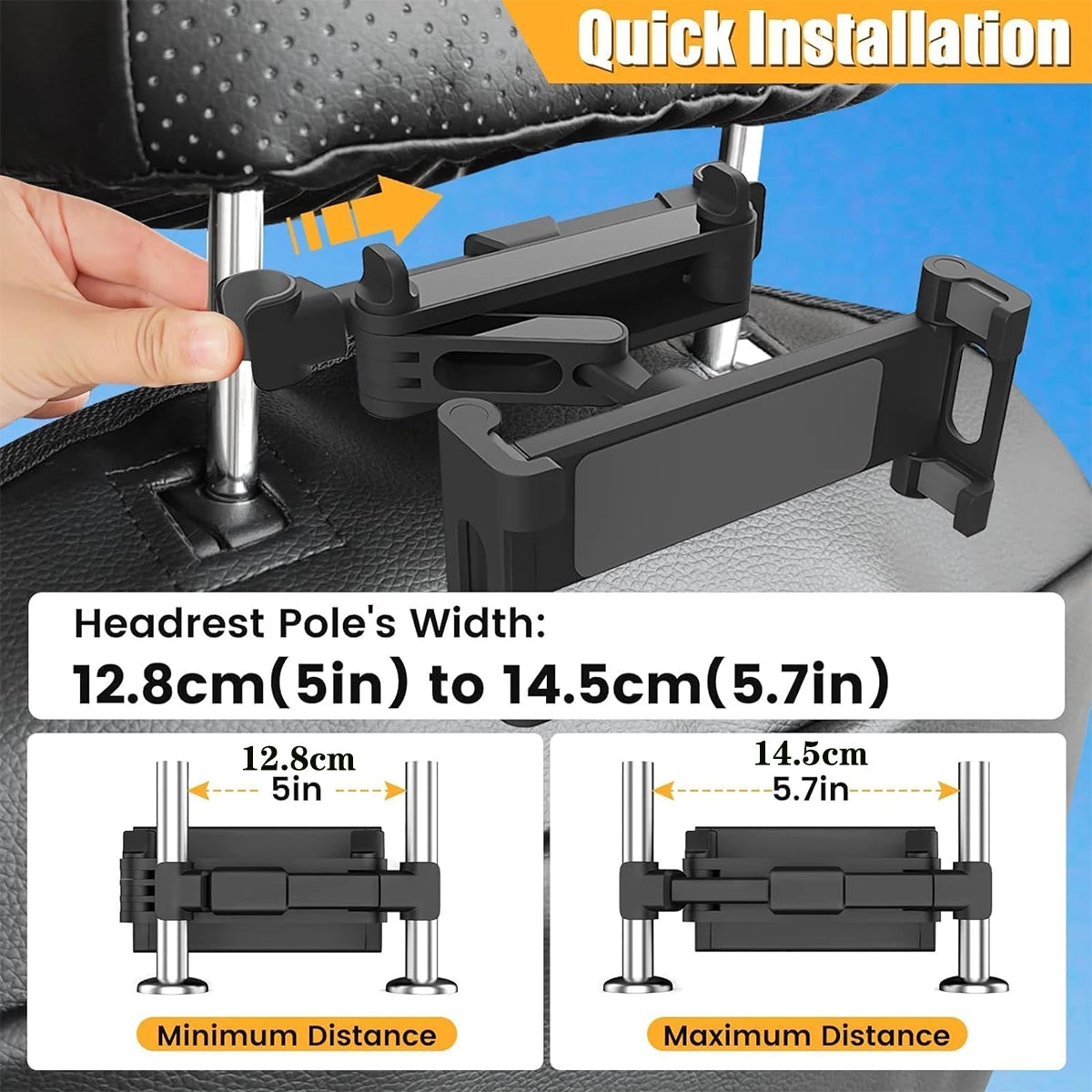 Car Headrest Tablet Mount 360° Rotation – Fits 4.7–12.9"