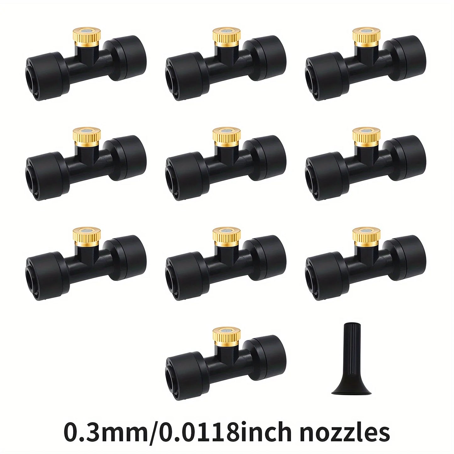 10Pcs lot Misting Fog Nozzles with Quick Access Tee Connector Garden Landscaping Irrigation Sprayers Peaceful Pleasures Health and Wellness 10pcs 0.3mm blac