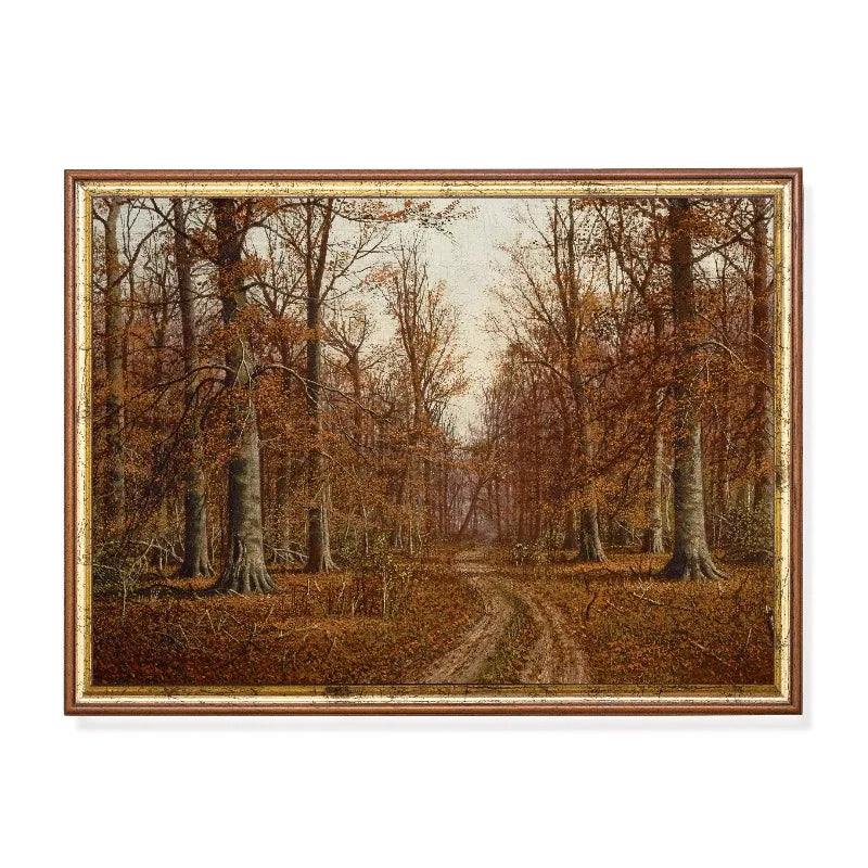 Autumn Forest Gold Trees Vintage Moody Canvas Wall Art Print