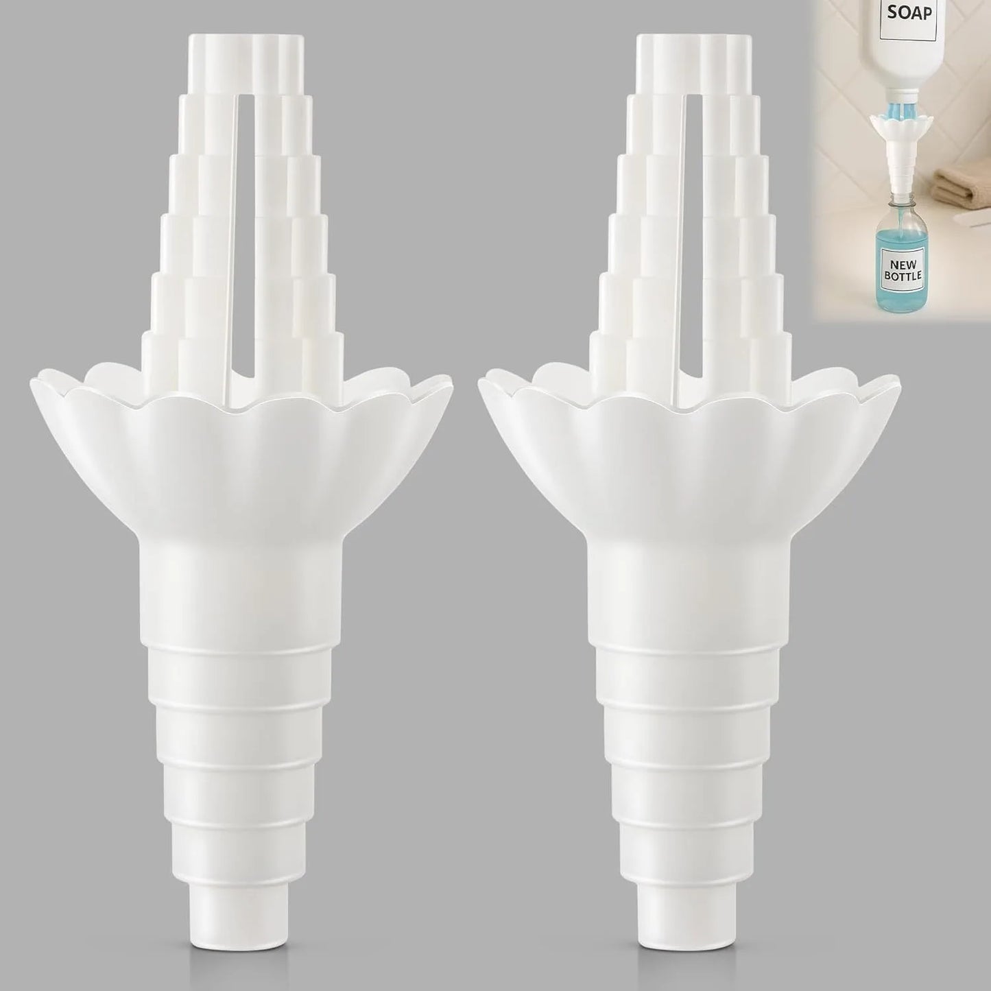 Universal Bottle Emptying Kit - Reusable Liquid Transfer Connector with No Waste Funnel Adapter, Compatible with Soap, Shampoo Peaceful Pleasures Health and Wellness