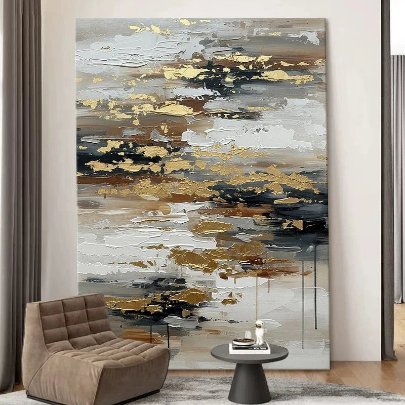 Modern Wall Art Home Decoration Gold Foil Mural Pure Hand Drawn Abstract Oil Painting Living Room Bedroom Porch Hanging Poster Peaceful Pleasures Health and Wellness