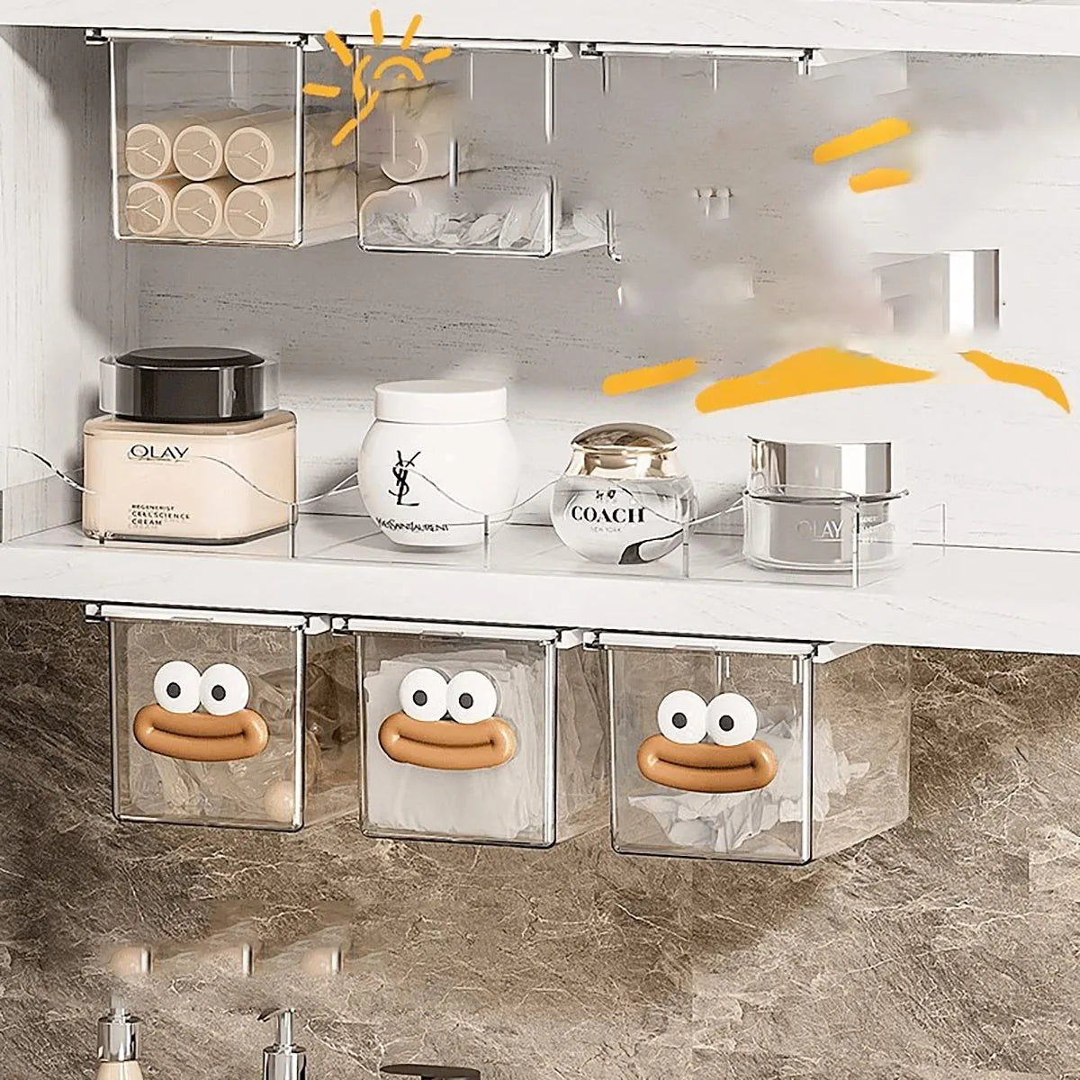 Transparent Bathroom Cotton Stick Makeup Cotton Bathroom Pull-Out Storage Drawer Style Storage Box Under The Mirror Cabinet Peaceful Pleasures Health and Wellness