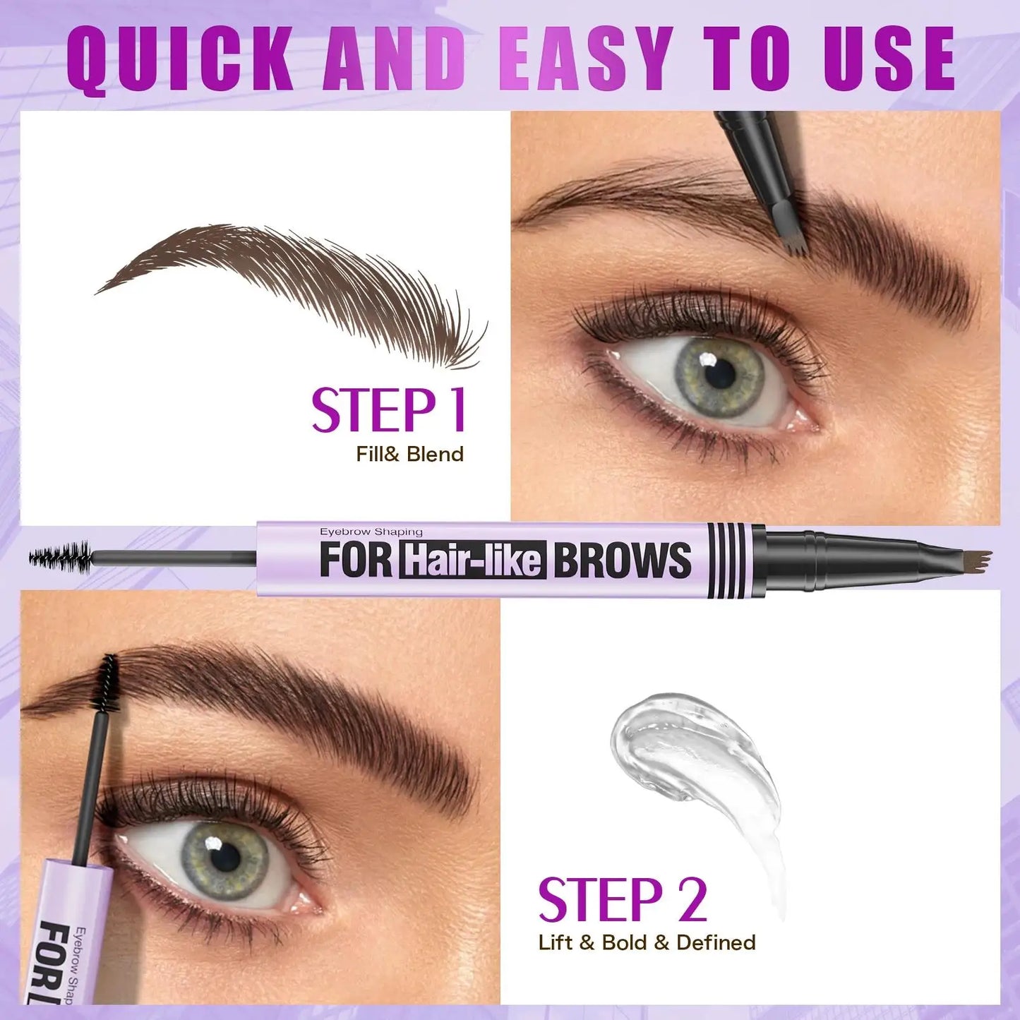 Hello Kiss 2-in-1 Waterproof Eyebrow Pencil & Gel – Four-Claw Brow