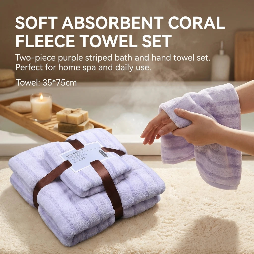 Coral Fleece Bath Towel Set Soft Absorbent Parent Child Two Piece Set Peaceful Pleasures Health and Wellness