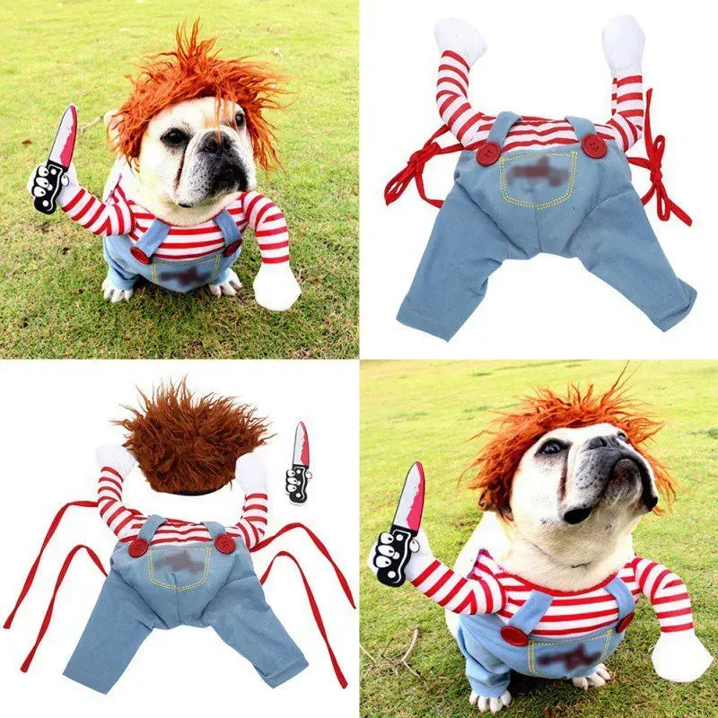 Halloween Deadly Doll Dog Costume – Funny Pet Dress Up Set