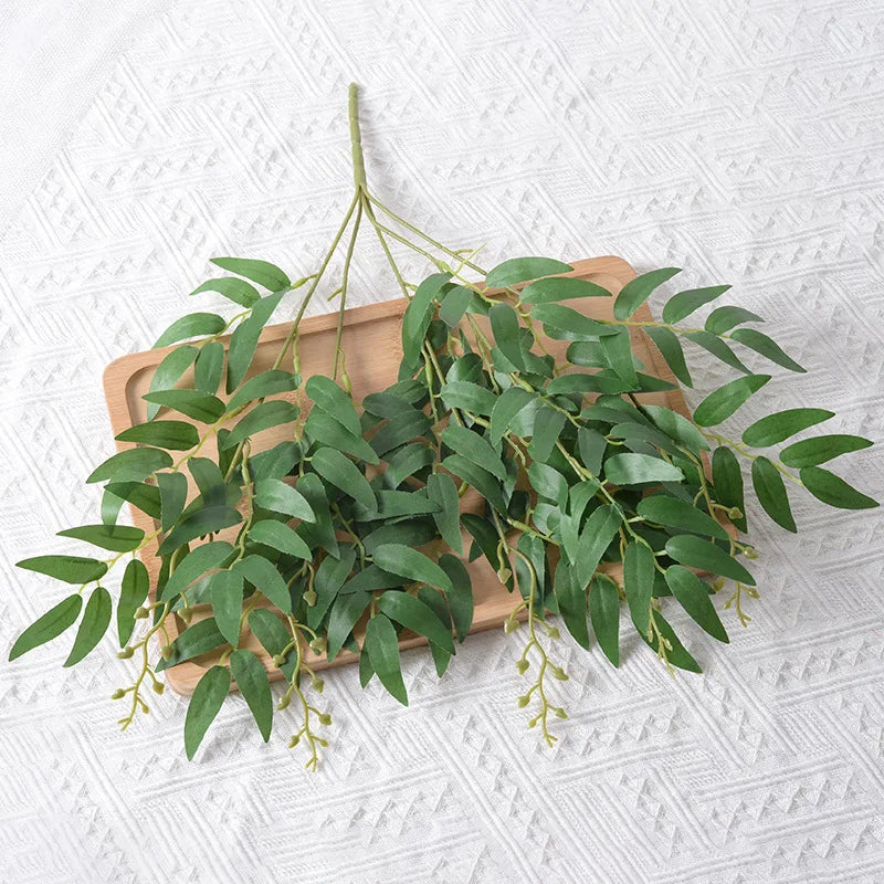 Silk Artificial Willow Bouquet | Fake Green Leaves for Home & Wedding