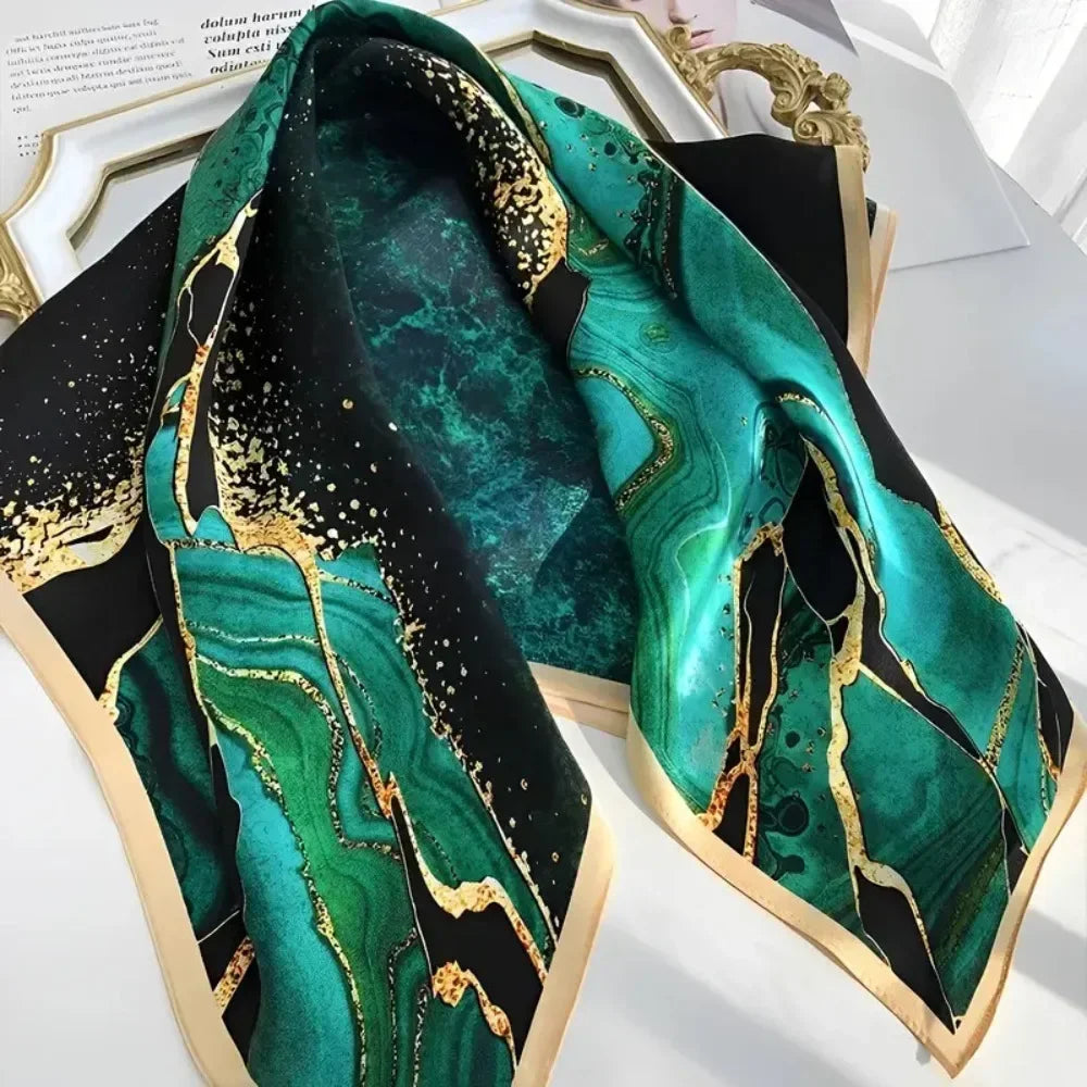 Women's Printed Square Scarf 70x70cm – Silk-Feel Shawl & Wrap