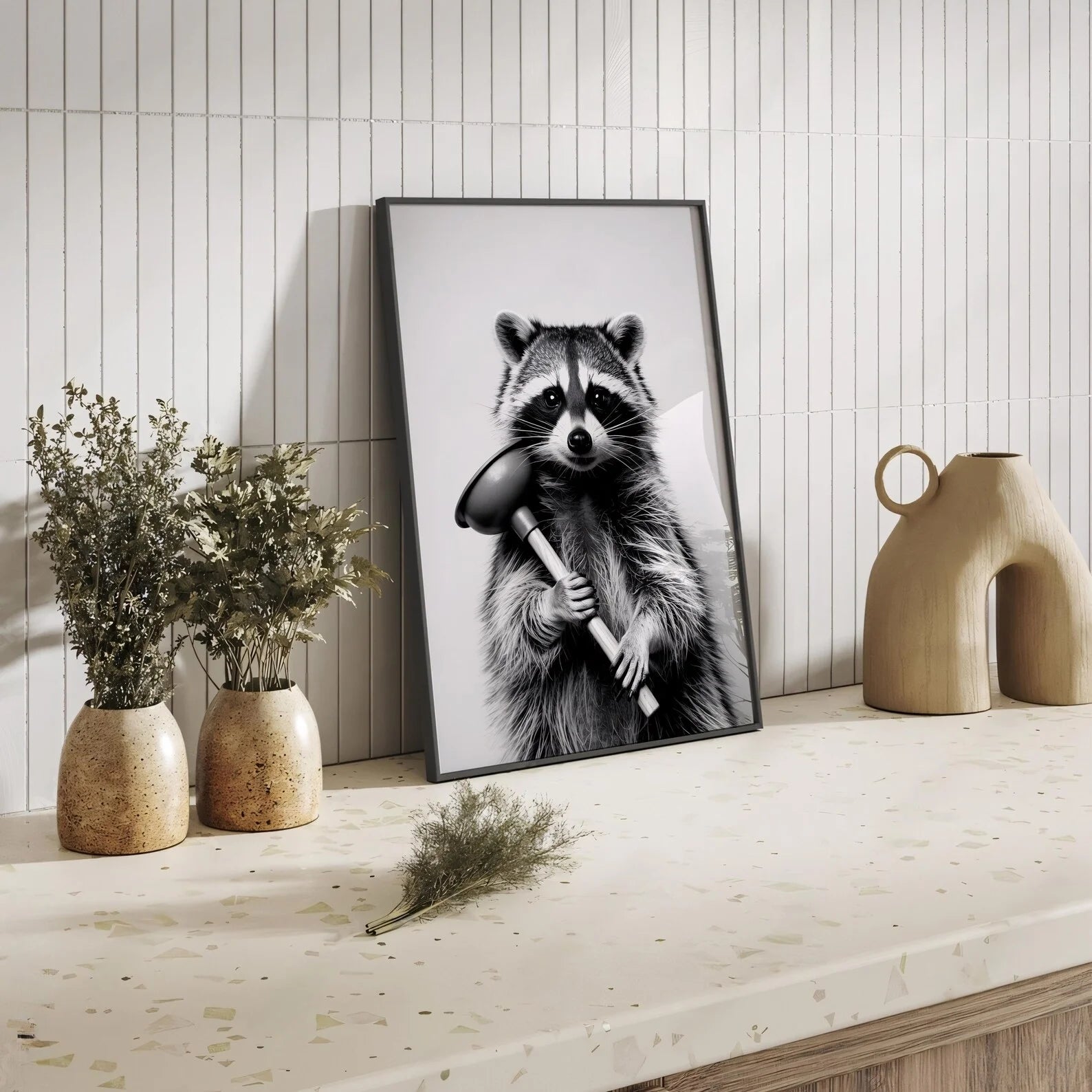 Funny Raccoon Wall Art Print – Black & White Bathroom Decor Canvas Wall Art Peaceful Pleasures Health and Wellness