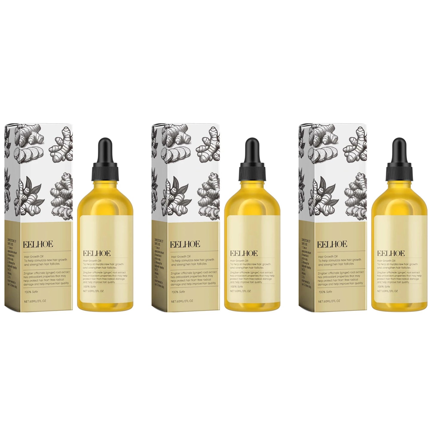 Eelhoe Ginger Hair Oil – Dandruff Relief & Hair Growth 60ml Hair Growth Oil Peaceful Pleasures Health and Wellness 3 x 60ml Boxed