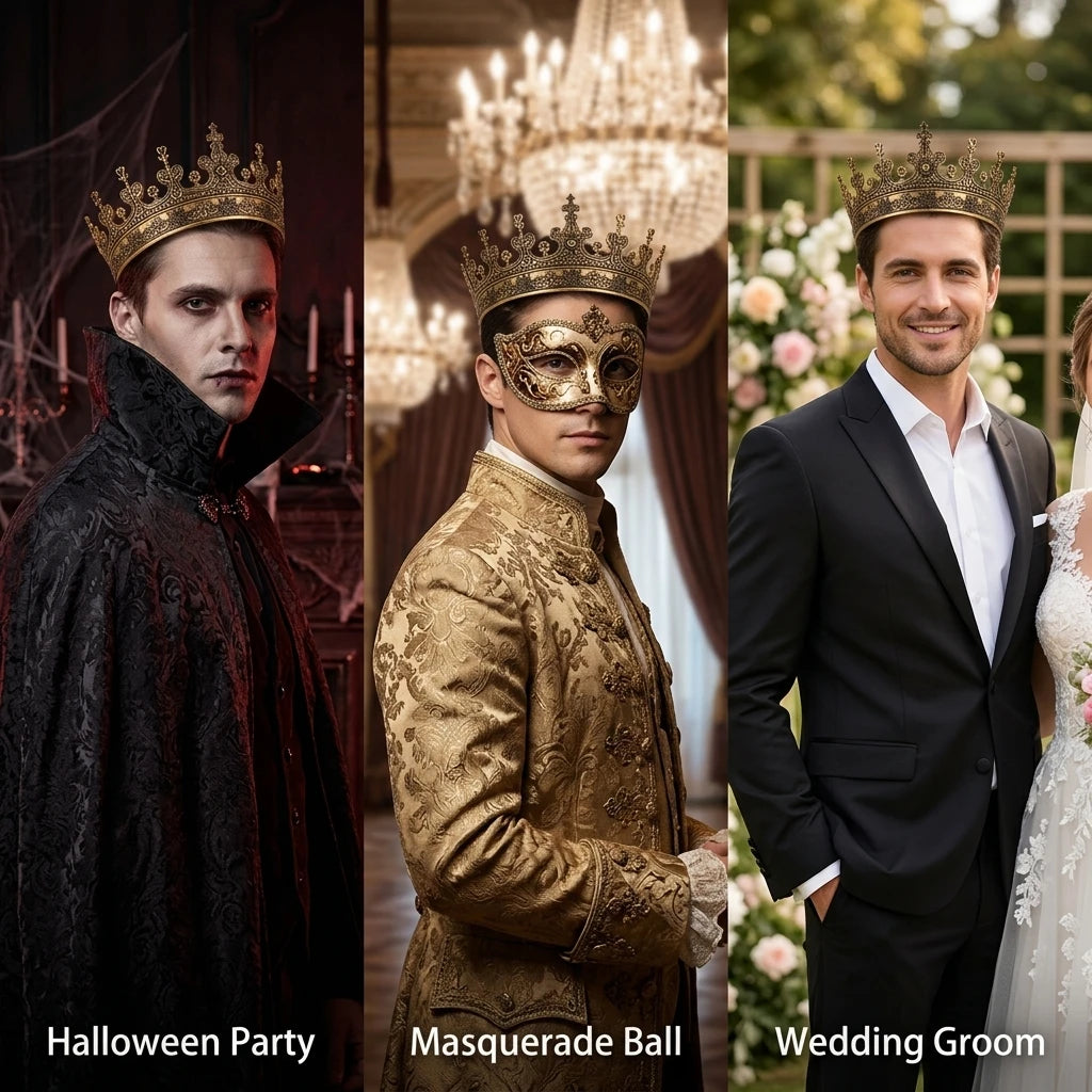 Men's Retro Alloy Crown Headpiece Durable Elegant Design For Weddings Parties Peaceful Pleasures Health and Wellness
