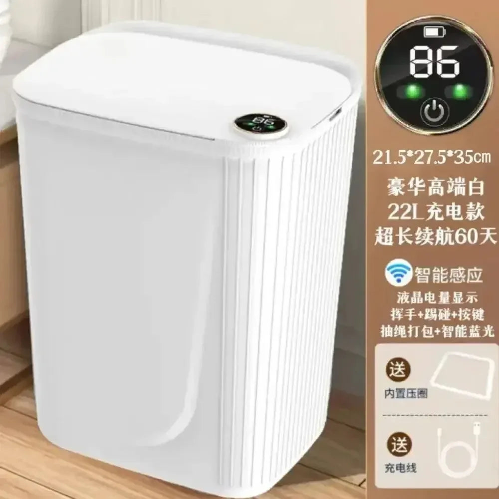 20L Touchless Automatic Trash Can Type-C Rechargeable Sensor Bin with Display for Kitchen Bathroom Smart Home Peaceful Pleasures Health and Wellness white 20L