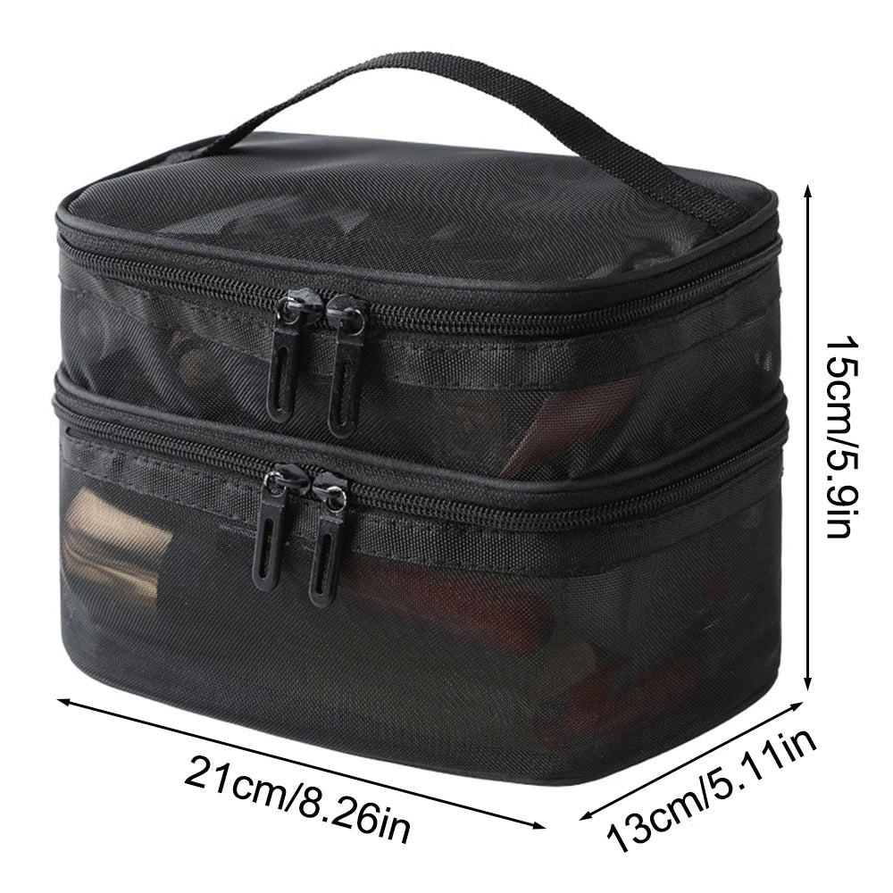 Double Layer Mesh Makeup Bag, Wash Bag, Women's Portable New Large Capacity Storage Bag, Cosmetics Storage Bag Peaceful Pleasures Health and Wellness